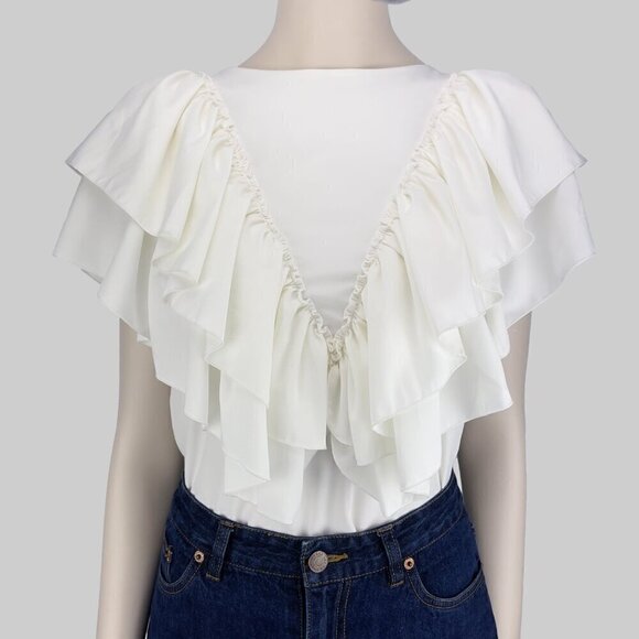 Coastal Cowgirl‎ Victorian White Blouse Flaunt Ruffles Front&Back Yakuza s S-M - Picture 1 of 15